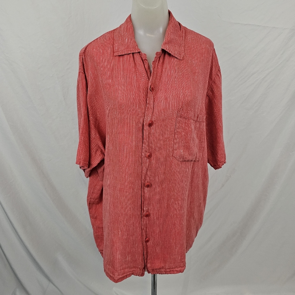 FLAX Red Striped 100% Linen Button Up Top - Size Medium